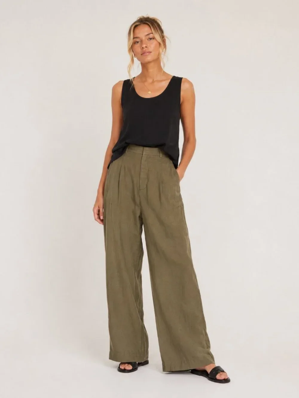Everlane Women's Olive Green The Linen Way-High Drape Pants Size 10 54945